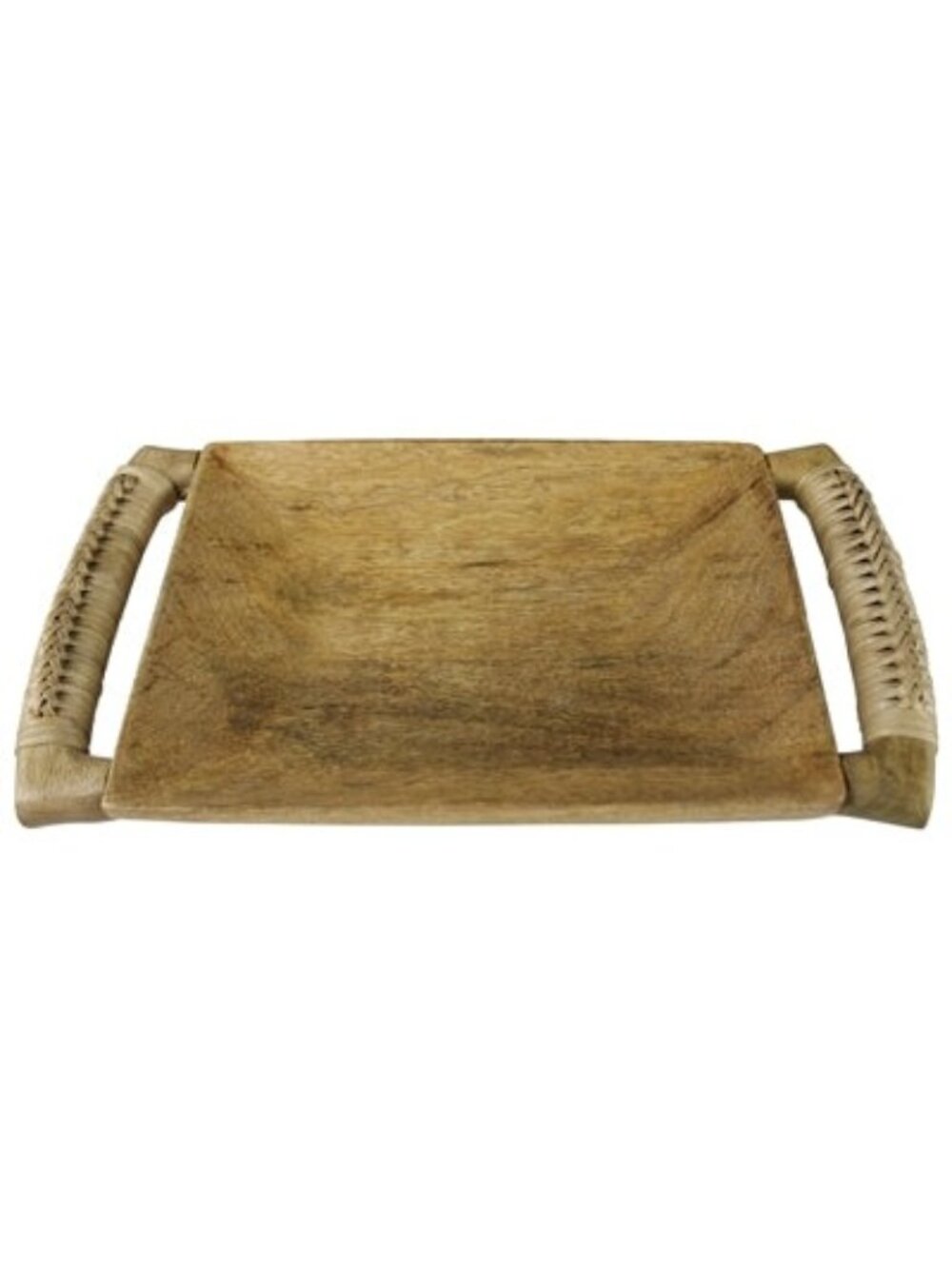 Rustic Natural Mango Wood Tray Woven Handles Decorative Serving Piece NEW